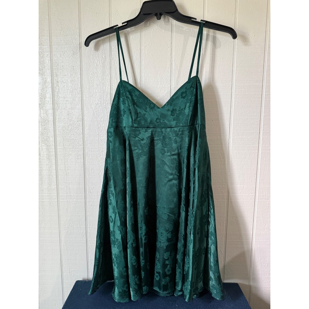 Allison + Kelly Emerald Green Satin Jacquard Floral Bow Back Mini Dress Medium